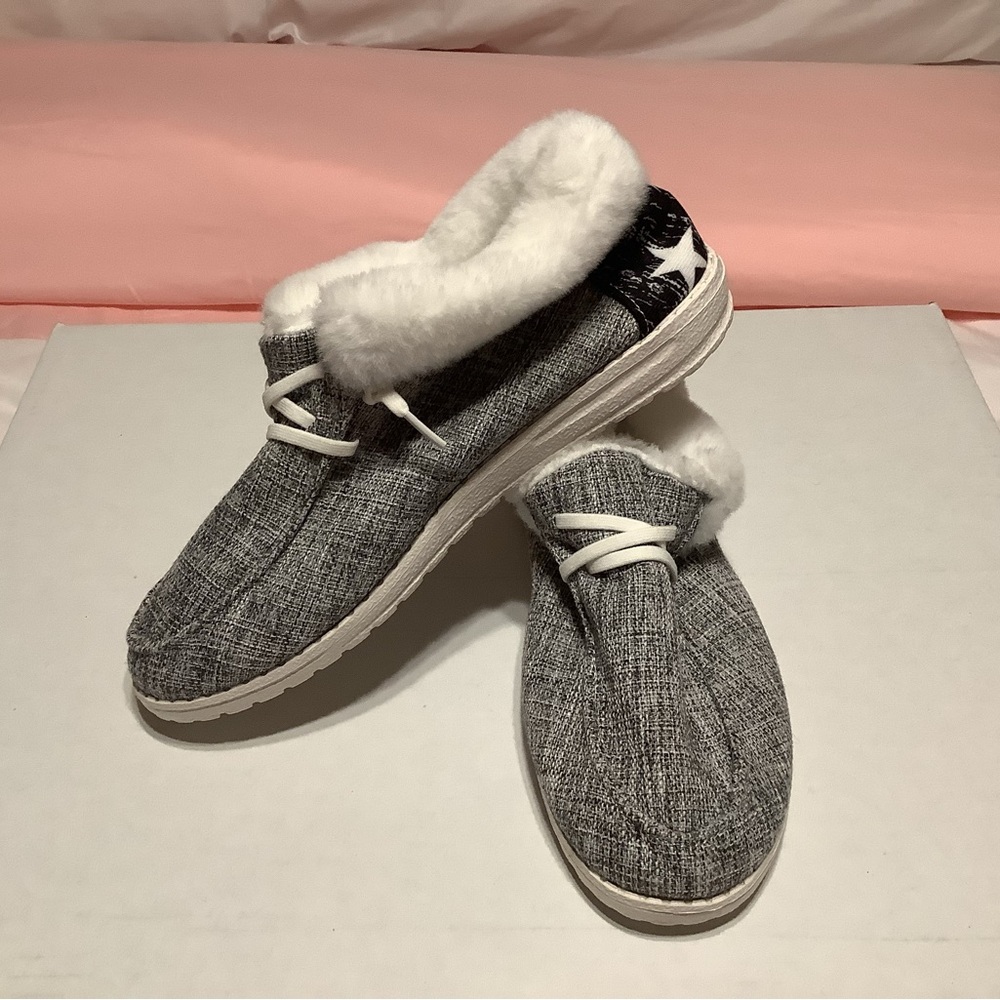 Gray Faux-Fur Lined Casual Slip-On Shoes